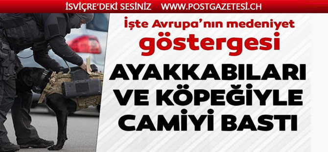 İşte Avrupa'nın medeniyet göstergesi... Ayakkabıları ve köpeğiyle cami bastı