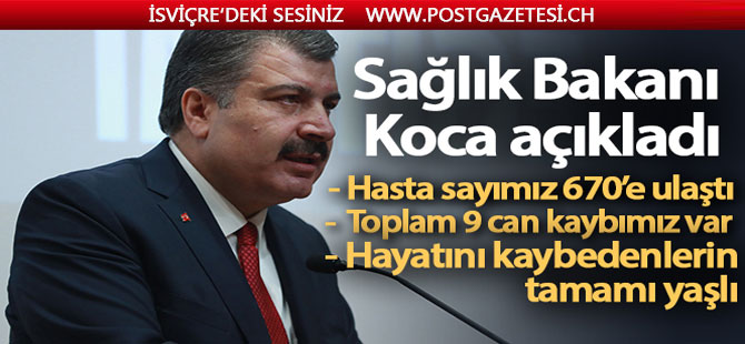 Bakan Koca: 'Hayatını kaybedenlerin sayısı 9, toplam vaka sayısı 670 oldu'