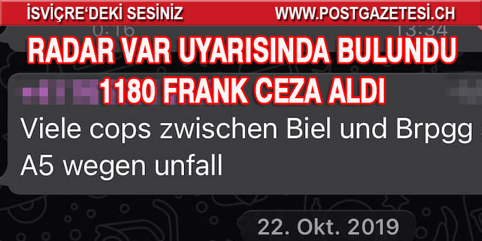 RADAR VAR UYARISINDA BULUNDU 1180 FRANK CEZA ALDI