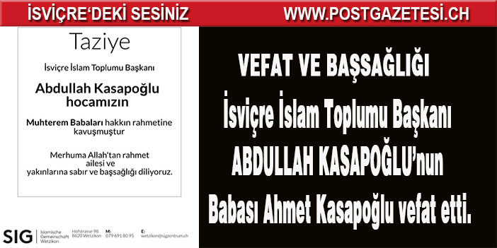 Ahmet Kasapoğlu vefat etti