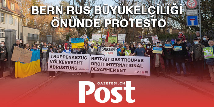 Bern’deki Rus büyükelçiliği önünde protesto