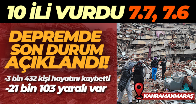 Depremde can kaybı sayısı 3 bin 432'ye yükseldi