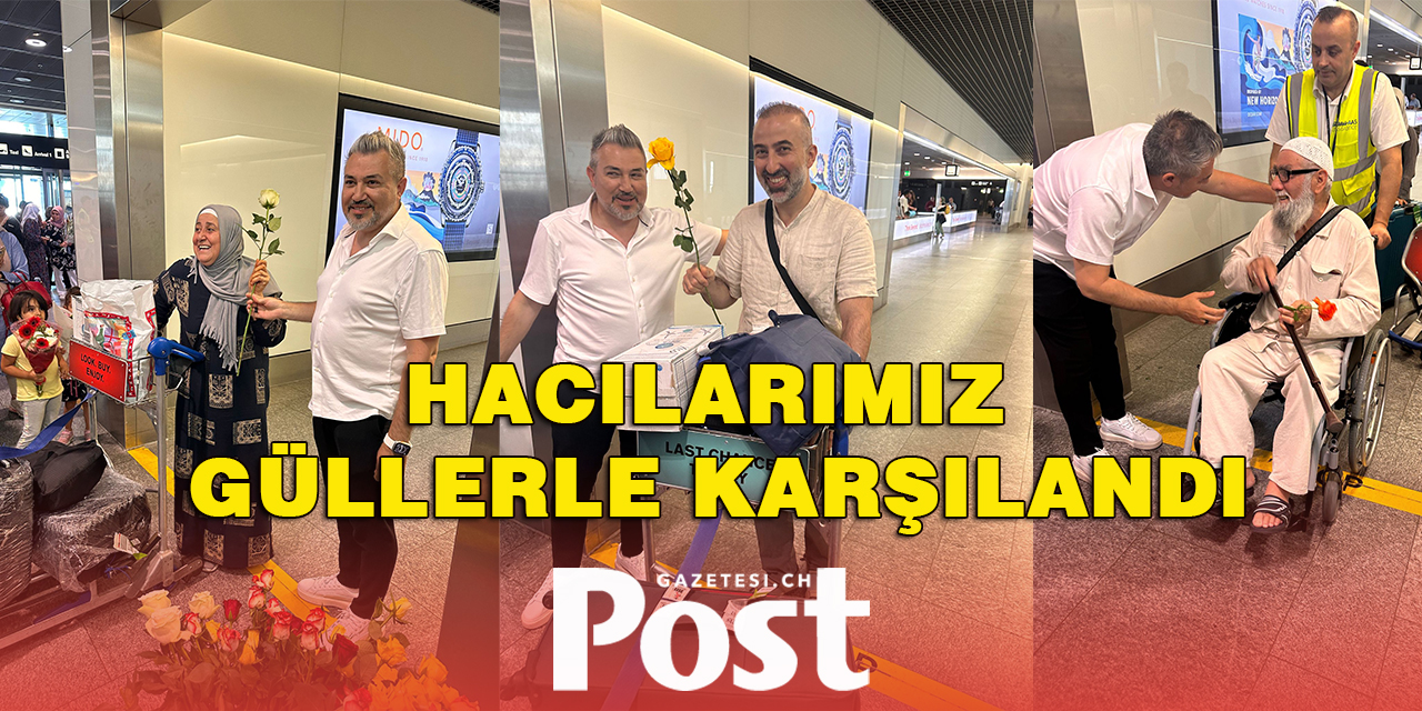 Hacılarımız güllerle karşılandı