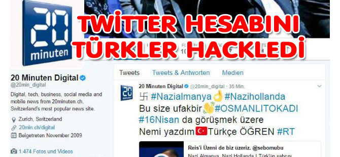 20 MİNUTEN TWİTTER HESABINI TÜRKLER HACKLEDİ