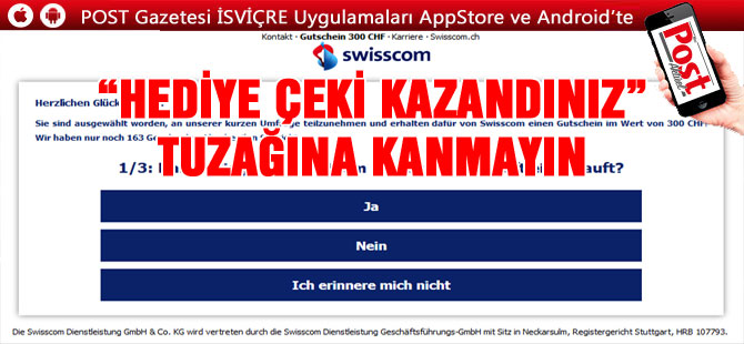 DOLANDIRICILARIN ŞİMDİDE HEDEFİ SWİSSCOM